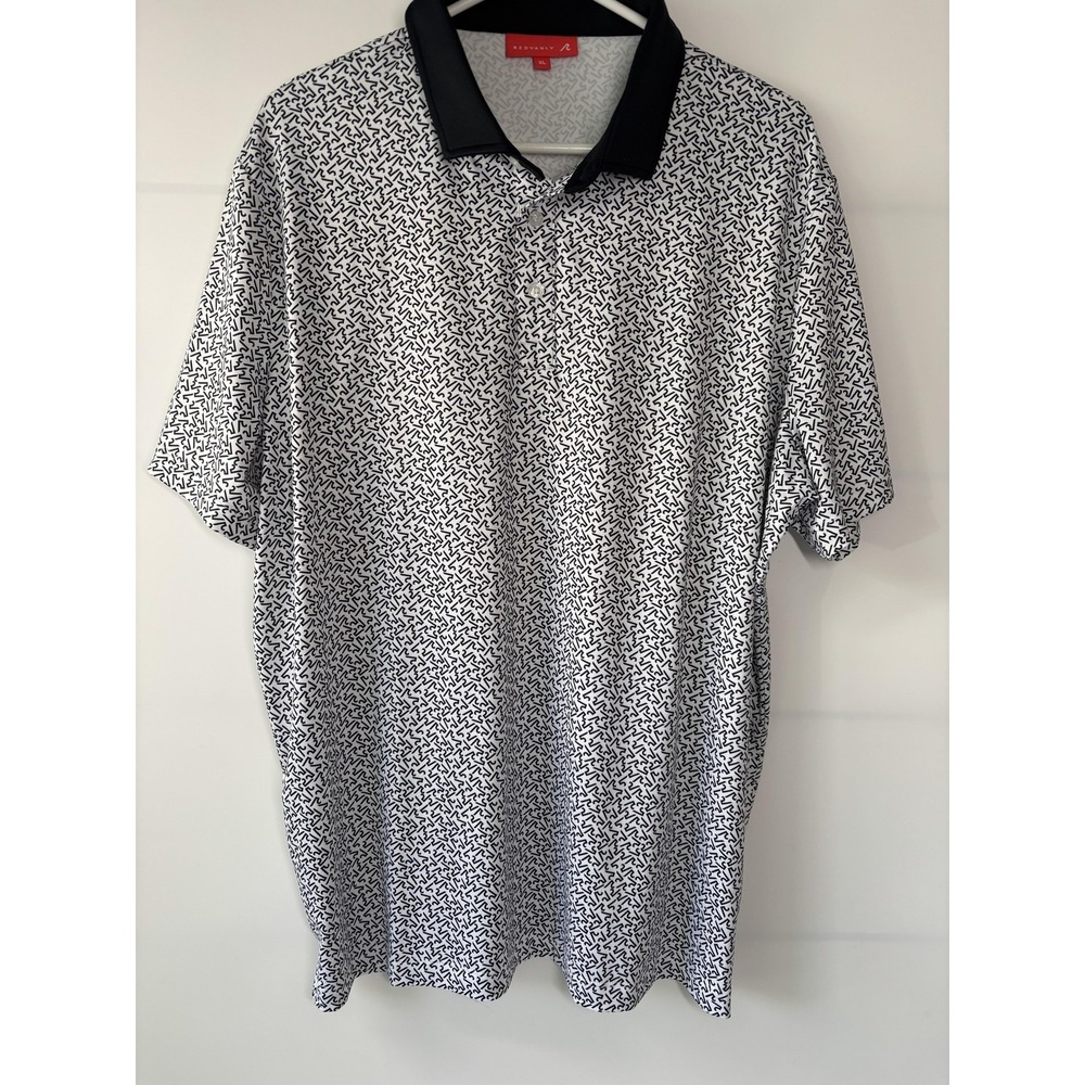 Redvanly Polo Shirt Mens XL White Black Logo Print Golf Stretch Performance